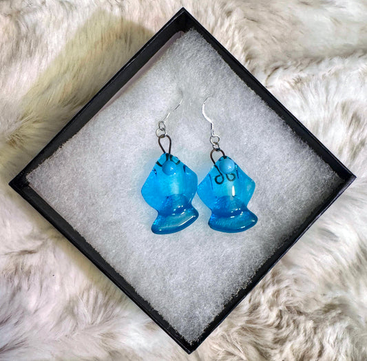 Blue Fish Glass Earrings